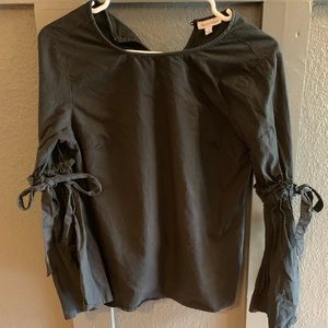 Black Blouse with Ruffle Tie Sleeves